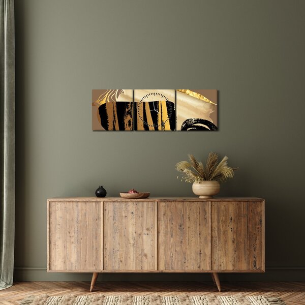 Obraz - Abstrakce golden brown N⁰2 (s hodinami) (90x30 cm)