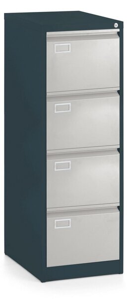 Kovová kartotéka A4 - 4 zásuvky, 45,5 x 62 x 132 cm, cylindrický zámek, světle šedá - ral 7035