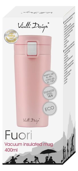 Růžový cestovní termohrnek Vialli Design Fuori, 400 ml