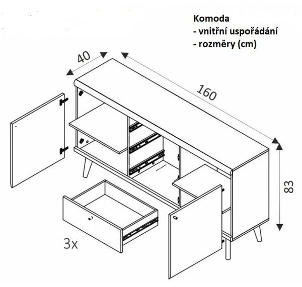 Komoda s policemi a šuplíky PAVLIS - dub riviera / bílá