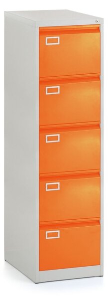 Kovová kartotéka A4 - 5 zásuvek, 45,5 x 62 x 162,5 cm, cylindrický zámek, oranžová - ral 2004