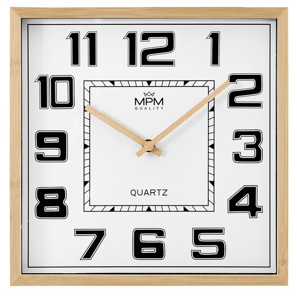 MPM Reus Dřevěné čtvercové retro hodiny s bílým číselníkem E07.4434.51