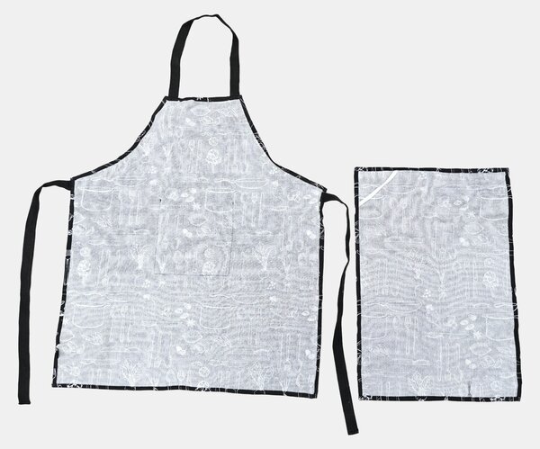 Sinsay - Sada: kuchyňská zástěra a utěrka s kuchyňským motivem 2 pack - černá