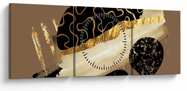 Obraz - Abstrakce golden brown N⁰3 (s hodinami) (90x30 cm)