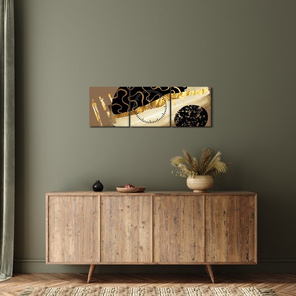 Obraz - Abstrakce golden brown N⁰3 (s hodinami) (90x30 cm)