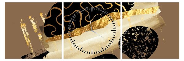 Obraz - Abstrakce golden brown N⁰3 (s hodinami) (90x30 cm)