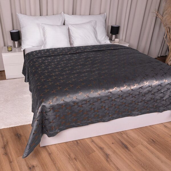 Biante Sametový přehoz na postel Isabela IBL-003 Rose Gold trojúhelníky na šedém 140x200 cm