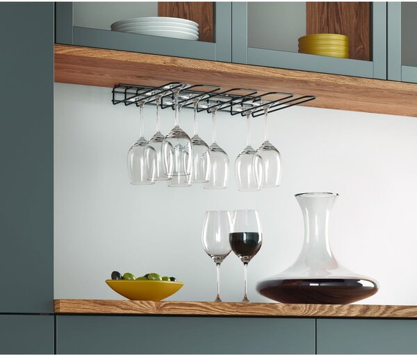 Černý nástěnný držák skleniček na víno Metaltex Wine Glass