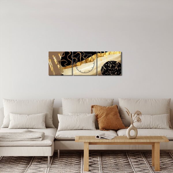 Obraz - Abstrakce golden brown N⁰3 (s hodinami) (90x30 cm)