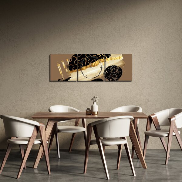 Obraz - Abstrakce golden brown N⁰3 (s hodinami) (90x30 cm)