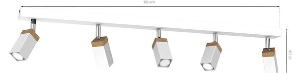 Bodové svítidlo Solo Sawn, 5x dřevěné/bílé kovové stínítko, w