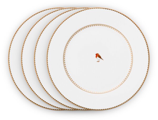 Pip Studio Love Birds sada 4 kusů talířů Ø21cm, bílá (Luxusní dárkové balení 4 talířů )