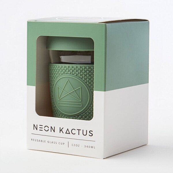Skleněný hrnek na kávu, 340ml, Neon Kactus, zelený