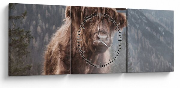 Obraz - Highlander kráva (s hodinami) (90x30 cm)