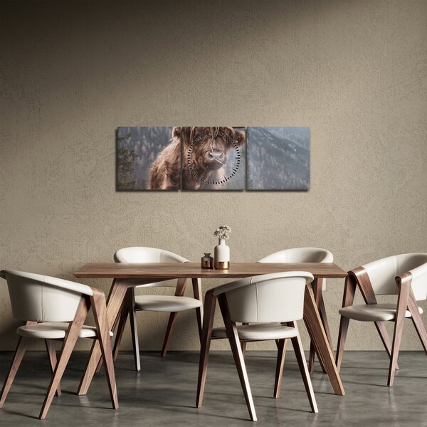 Obraz - Highlander kráva (s hodinami) (90x30 cm)