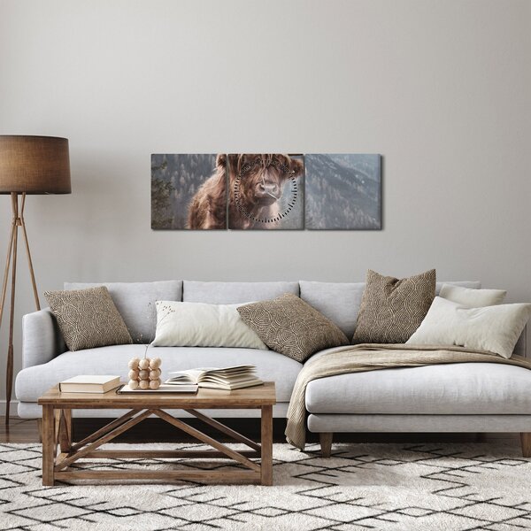 Obraz - Highlander kráva (s hodinami) (90x30 cm)
