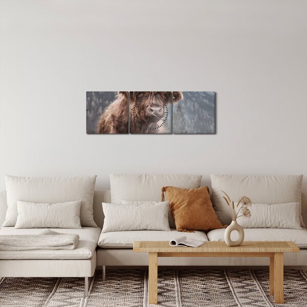 Obraz - Highlander kráva (s hodinami) (90x30 cm)