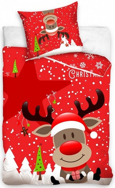 Bavlněné povlečení s vánočním motivem Soba Rudolfa. Potěší všechny milovníky období Vánoc. Novinka pro letošní rok 2022. Rozměr povlečení je 140x200, 70x90 cm