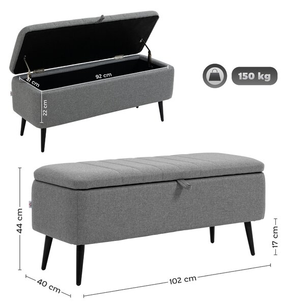 HOMCOM Úložná Lavice s Polstrovaným Sedadlem, Ottoman s Ocelovými Nohami, Úložný Truhlicový Stolek do Obývacího Pokoje, Ložnice nebo Chodby 102 x 40 x