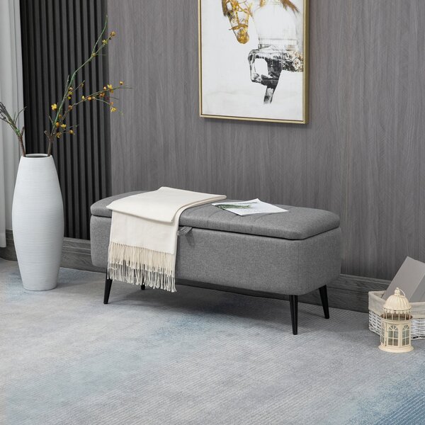 HOMCOM Úložná Lavice s Polstrovaným Sedadlem, Ottoman s Ocelovými Nohami, Úložný Truhlicový Stolek do Obývacího Pokoje, Ložnice nebo Chodby 102 x 40 x