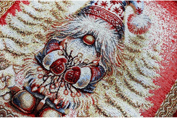 Luxusní vánoční gobelínový běhoun na stůl s vánočním skřítkem a zlatou lurexovou nití Barva Vícebarevná Rozměry 45x90 cm