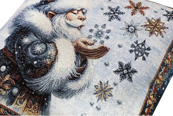 Vánoční gobelínové povlečení na polštář s lurexem – Magický Santa a sněhové vločky Barva Vícebarevná Rozměry 42x42 cm