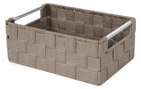 Compactor úložný košík s kovovými madly STAN - S, tkané pásky, 25 x 17 x 10 cm, taupe