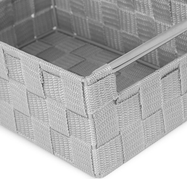 Compactor úložný košík s kovovými madly STAN - S, tkané pásky, 25 x 17 x 10 cm, šedý