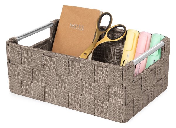 Compactor úložný košík s kovovými madly STAN - S, tkané pásky, 25 x 17 x 10 cm, taupe