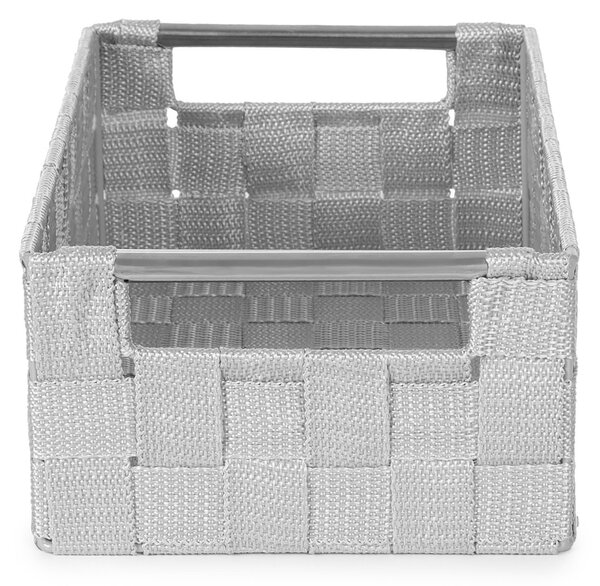 Compactor úložný košík s kovovými madly STAN - S, tkané pásky, 25 x 17 x 10 cm, šedý