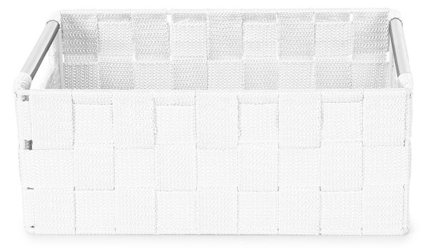 Compactor úložný košík s kovovými madly STAN - S, tkané pásky, 25x17x10 cm,bílý