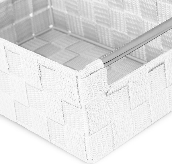 Compactor úložný košík s kovovými madly STAN - S, tkané pásky, 25x17x10 cm,bílý