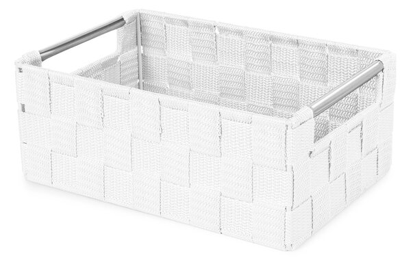 Compactor úložný košík s kovovými madly STAN - S, tkané pásky, 25x17x10 cm,bílý
