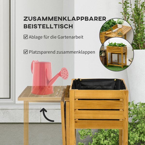 Outsunny Zahradní Truhlík na Květy se Sklápěcí Vrchní Deskou, Bylinková Zahrádka s Fleece Vnitřní Podšívkou, pro Zahradu, Terasu, Dřevo, Hnědá, 64 x 6