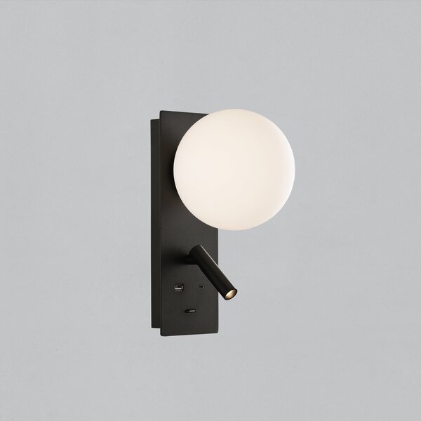 ACB Iluminacion Nástěnné LED svítidlo KIN, v. 28 cm, 8W + 3W, CRI90, 2x vstup USB/USBC Barva: Černá