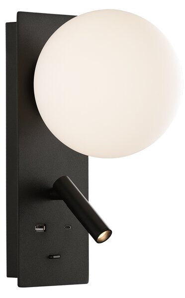 ACB Iluminacion Nástěnné LED svítidlo KIN, v. 28 cm, 8W + 3W, CRI90, 2x vstup USB/USBC Barva: Černá
