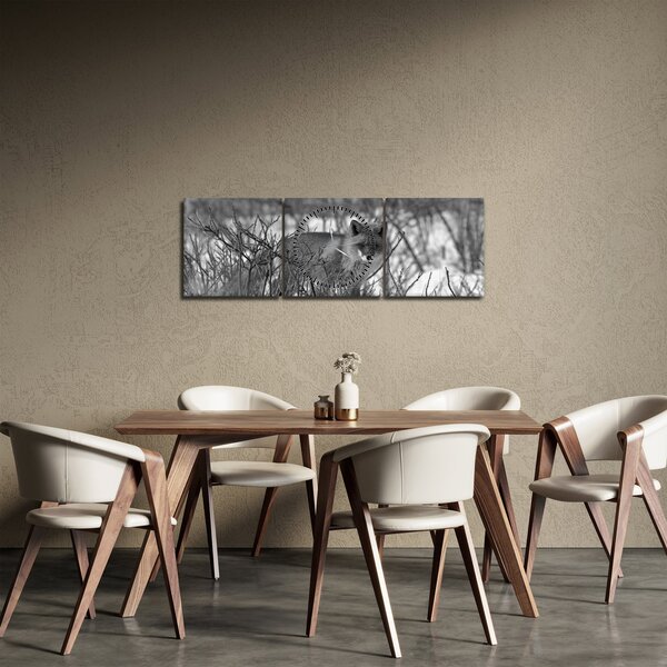 Obraz - Liška v zimě (s hodinami) (90x30 cm)