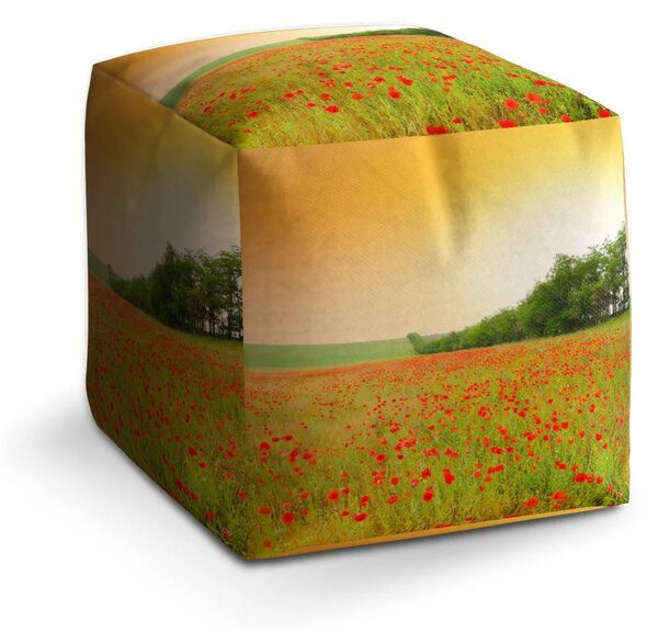 Sablio Taburet Cube Pole vlčích máků - 40x40x40 cm