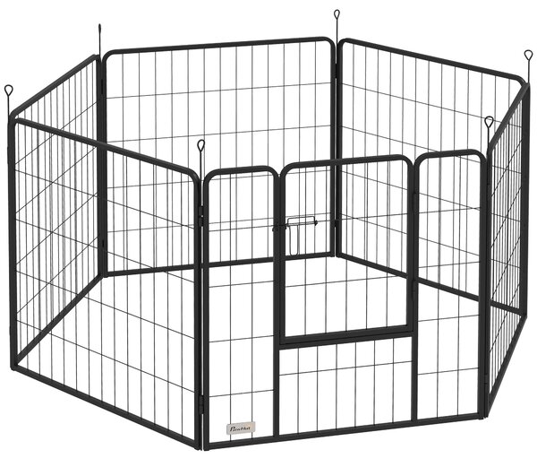 PawHut Hrací Ohrádka pro Štěňata, 80 cm Vysoká, 6-dílná Psí Cvičná Ohrádka DIY se Dveřmi, Samostatně Stojící Oplocení pro Malé a Střední Psy, Ocel, Še