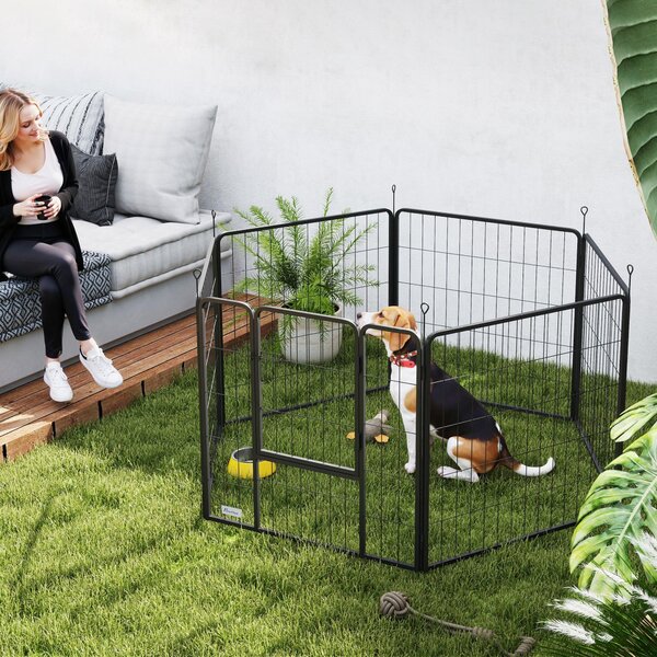 PawHut Hrací Ohrádka pro Štěňata, 80 cm Vysoká, 6-dílná Psí Cvičná Ohrádka DIY se Dveřmi, Samostatně Stojící Oplocení pro Malé a Střední Psy, Ocel, Še