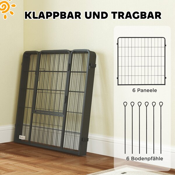 PawHut Hrací Ohrádka pro Štěňata, 80 cm Vysoká, 6-dílná Psí Cvičná Ohrádka DIY se Dveřmi, Samostatně Stojící Oplocení pro Malé a Střední Psy, Ocel, Še