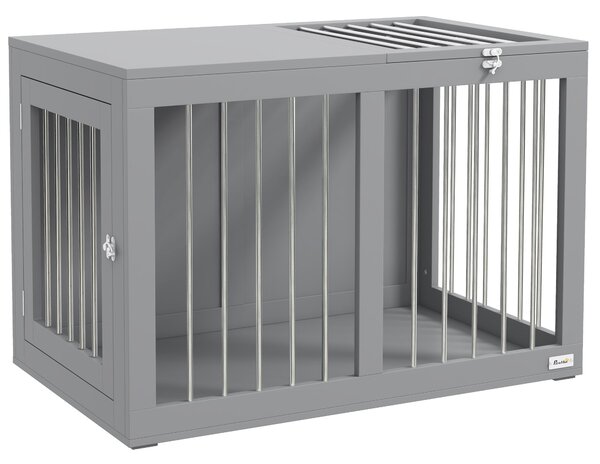 PawHut Psí Kotec Nábytek se 2 Dveřmi Ocelový Psí Kotec pro Domácnost Vnitřní Psí Dům pro Střední Psy do 20 kg Noční Stolek Psí Kotec 80 x 50 x 56,5 cm