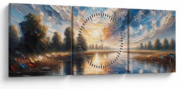 Obraz - Malba slunce nad vodou (s hodinami) (90x30 cm)