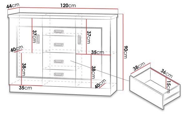 Kombinovaná komoda MERLO - šířka 120 cm, dub lefkas