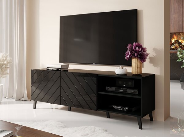TV stolek 150 cm BERMEJO - černý / lesklý černý