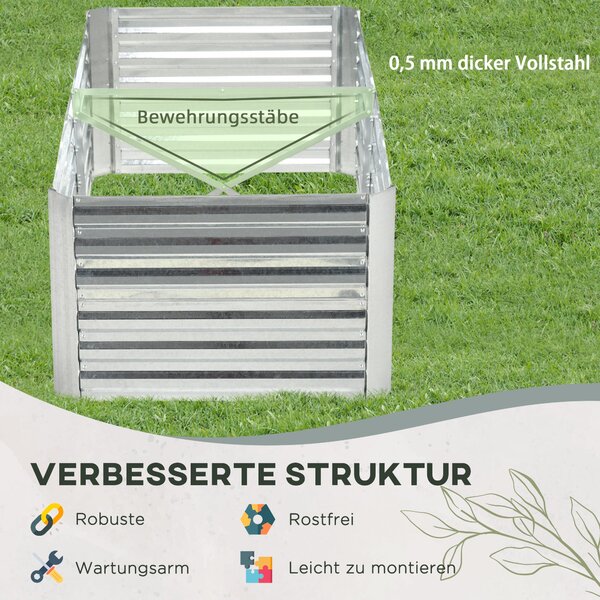 Vyvýšený zahradní záhon Outsunny z oceli, sadbovací záhon, květinová krabice, stohovatelný, rostlinný box 180x90x60cm pro zahradu, balkon, terasu, zel