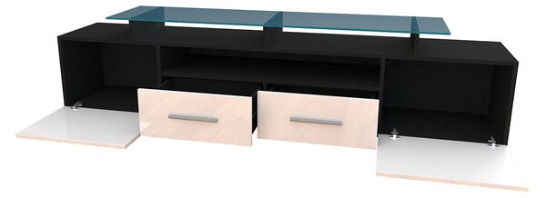 TV stolek s LED bílým osvětlením SOBRAL - švestka / lesklý černý