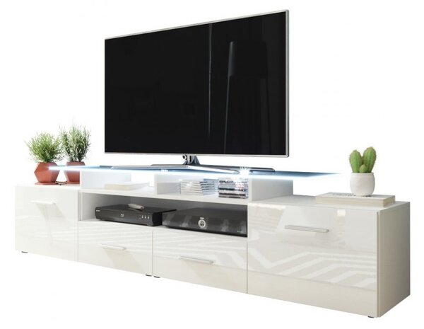 TV stolek s LED bílým osvětlením SOBRAL - švestka / lesklý černý