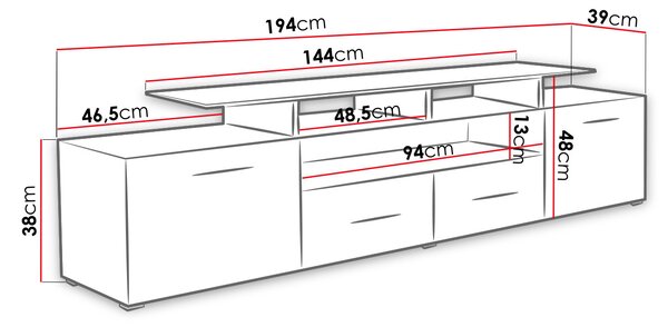 TV stolek s LED bílým osvětlením SOBRAL - švestka / lesklý černý