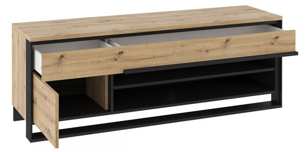 TV stolek s LED osvětlením FARN - dub artisan / černý